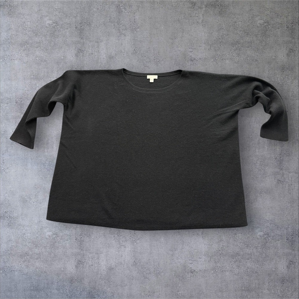 Garnet Hill Cashmere Sweater Womens S Black Boxy Crew Neck Pullover Knit